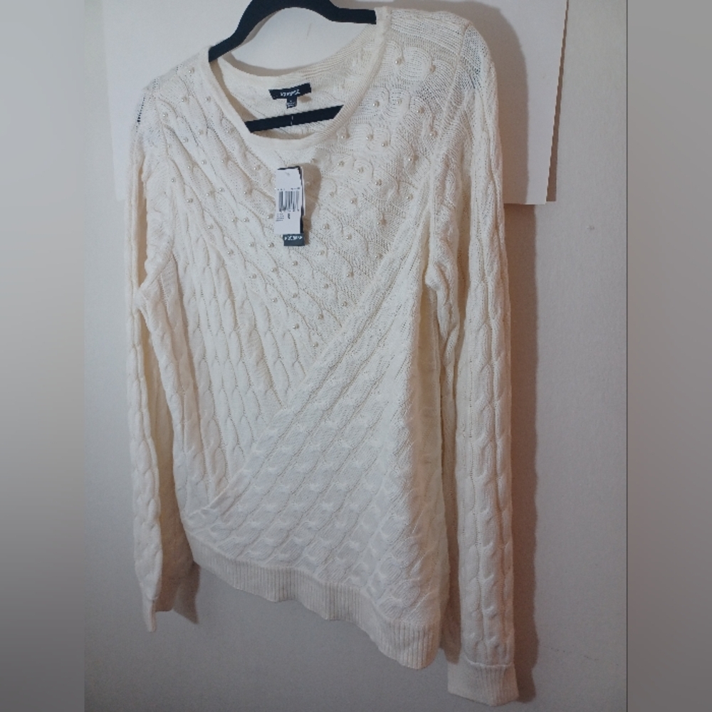 Premise Pearl Embellished Ivory Pullon Sweater New With Tags Size XL